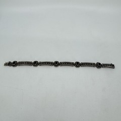 Vintage Sterling Silver 925 Marcasite and Black Onyx Link Bracelet 7.5 Inches