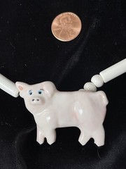 Flying Colors Ceramic Pig Necklace Pink Dot Beads