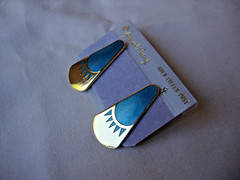 VINTAGE SAMUEL HUANG DESIGNER CLOISONNE RETRO ABSTRACT TEAL ENAMEL STUD EARRINGS