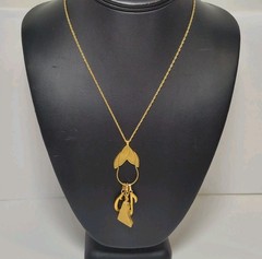Vintage Signed Monet Goldtone Charm Pendant Holder Necklace Violin Musical Charm