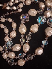 Miriam Haskell 30s AB Crystal Pearl 3 Strand Necklace