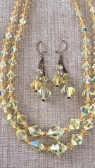 Vintage Yellow Aurora Borealis Crystal Necklace and Dangle Earrings Set