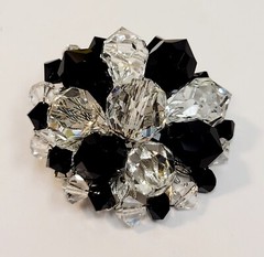 Vintage Black Clear Crystal Glass Bead Cluster Brooch