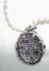 Sterling Silver PENDANT PURPLE LAVENDER RHINESTONES Lovely Faux Pearl NECKLACE