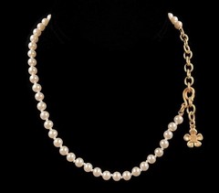 Vintage Bijoux Givenchy Pearl Beaded Satin Gold Flower Tail Choker Necklace D103