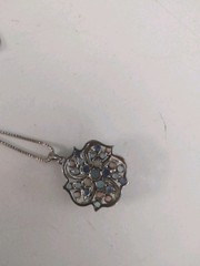 Floral 925 Sterling Silver Flower Pendant Necklace Opal Light & Dark Blue Topaz