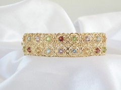 Sterling Silver 925 Gold on Natural Gemstone Statement Bracelet