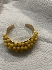 Vtg W Germany 1960s 5 Row Dangle Yellow Opaque Bead Cuff Bracelet GoldTone Frame