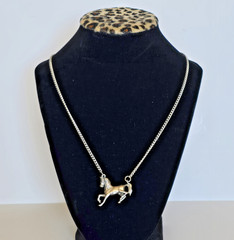 VTG Silver Tone Alloy Running Prancing 3D Cast Horse Equestrian Necklace Pendant
