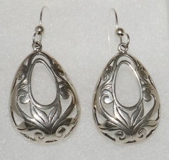Vintage Sterling Silver Jezlaine Floral Scrolled Open Teardrop Dangle Earrings