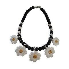 Vintage Flying Colors Ceramic Daisy Flowers Statement Necklace 20″ Daisies RARE!
