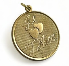 Vintage Charm French I Love You Medallion Pendant Tarnished Brass Jewelry Gift