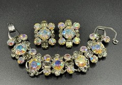 Vintage Juliana Clear AB 5-Link Bracelet & Clip Earrings Set Delizza Elster