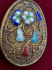 Chinese Export Vintage Silver Multi Color Enamel Flower Pendant Large Sterling