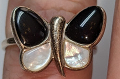 ONYX MOP RING SIZE 8 3/4 STERLING SILVER BUTTERFLY RING SIGNED 925 THAILAND SX