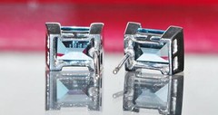 14k white gold earrings 3.00ct blue topaz stud vintage handmade 3.4gr N2540C