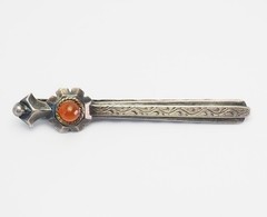 Latvia vintage 875 silver and amber ethnic sword shape tie clasp pin