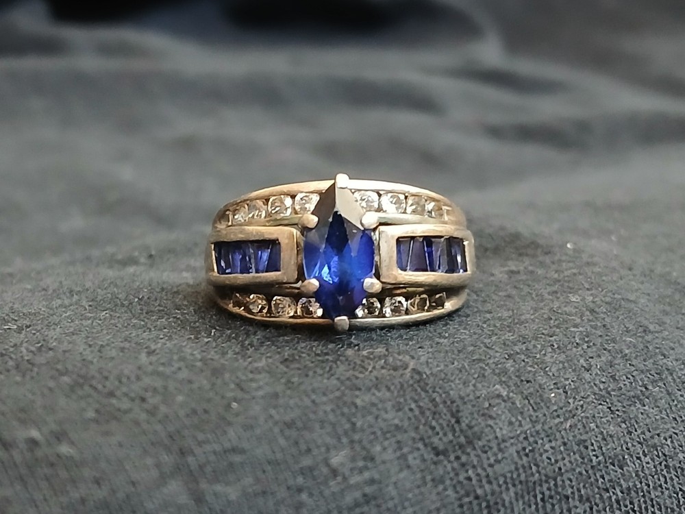 Vintage Sterling Silver Sapphire Ring Marquise Round Stone Channel Prong Set 925
