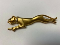 Vintage Jackie Collins Cougar Cheetah Jaguar Cat Brooch Green Rhinestone Eyes