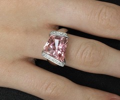 Asymmetric 6.72ct Natural Pink Tourmaline 0.22ct Diamond Platinum Ring Size 6.5