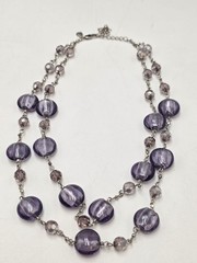 M&S Marks & Spencer Purple Glass Bead Double Strand Statement Necklace