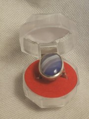 Vintage Sterling Silver Blue Striped Agate Stone Ring Size – US 7 -UK 0