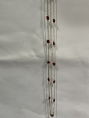 Vtg Monet Very Long Flapper Necklace 53” Varied Stone Shapes, Red Faceted