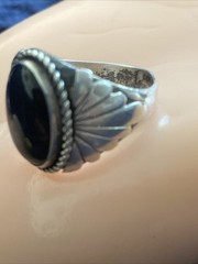 Vintage Navajo Sterling Silver Oval Cabochon Onyx Ring Size 11.25 Signed B