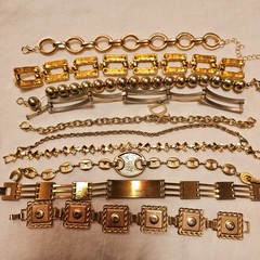 Vintage Gold Tone Bracelet Lot OF 10 Estate Costume Jewelery Links LooP DI B85
