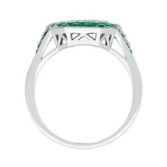 3Ct Art Deco Vintage Lab Created Diamond & Emerald 14K White Gold Plated Ring