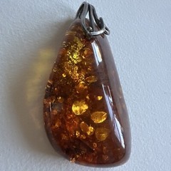 Massive Sterling Silver & Natural Raw Amber Drop Pendant 41g 80mmx45mm Stone