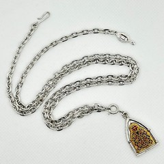 Vintage Sarah Coventry 1977 Pendant Necklace Stained Glass Cathedral Silver Tone