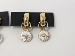 2 Pairs Vintage Gold Tone & Clear Rhinestone Clip-on Earrings Dangle Drop Style