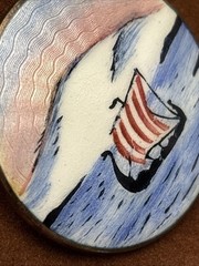 Vintage Norway 925 Sterling Ivar T. Holth Enamel Viking Ship Brooch 1940s