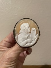 Antique Hand Carved Shell Cameo Brooch c.1920 Art Deco 10k Jesus