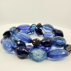 Vintage Blue Beaded Bracelet Chunky Multi Strand Layered Statement Bold Y2K Boho