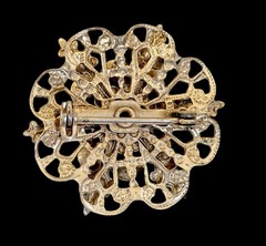 Vintage Gold Tone & Yellow Glass + Green Irradiated Glass Floral Brooch~1950s