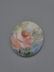 Victorian Pink Rose Flower Cameo Cabochon 30x24mm Oval Hand Painted Porcelain