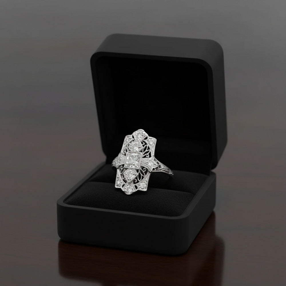 Antique Art Deco Edwardian Ring Vintage Inspired Openwork Engagement Ring