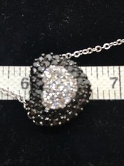 Vintage Silver tone Black Onyx & Clear Cubic Zirconia Pave Heart Necklace