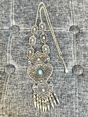 Vintage Bohemian Gothic Art Silver Alloy Pressed Metal Faux Blue Turquoise