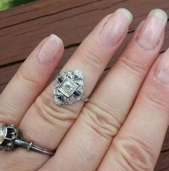 Art Deco Style Round Cut Lab Created Diamond 14K White Gold FN Engagement Ring