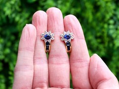 Vintage 1.50Ct Sapphire and 0.68Ct Diamond, 18k Yellow Gold Earrings Circa 1980