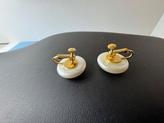 Vintage Signed NAPIER White Ball Round Shape Clip-On Earrings