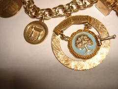 Vintage 14K Gold 8 Pc Charms Ruby Enamel Jewish Judaica Moses Hanukah Bracelet