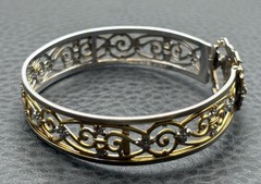 VTG Art Deco Hinge Clasp Bangle Bracelet Faux Citrine White Mfg Co Providence RI