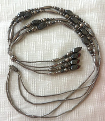 Vintage Southwestern Liquid Silver Hematite Multi Strand Lariat Tassel Necklace