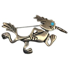 Southwestern Cartoon Running Roadrunner Sterling Silver 925 Brooch Pin