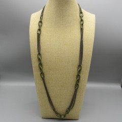 Kenneth Cole Necklace Green Enameled Links Gunmetal Tone Chains Opera 36 Inch