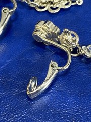 Vtg Silvertone Rhinestone Chandelier Flower Dangle Drop Clip On Estate Earrings